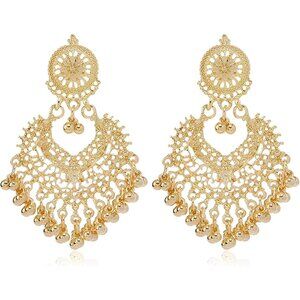 Women's Gold Vintage Indian Bollywood Chandelier Earrings Traditional Tribal